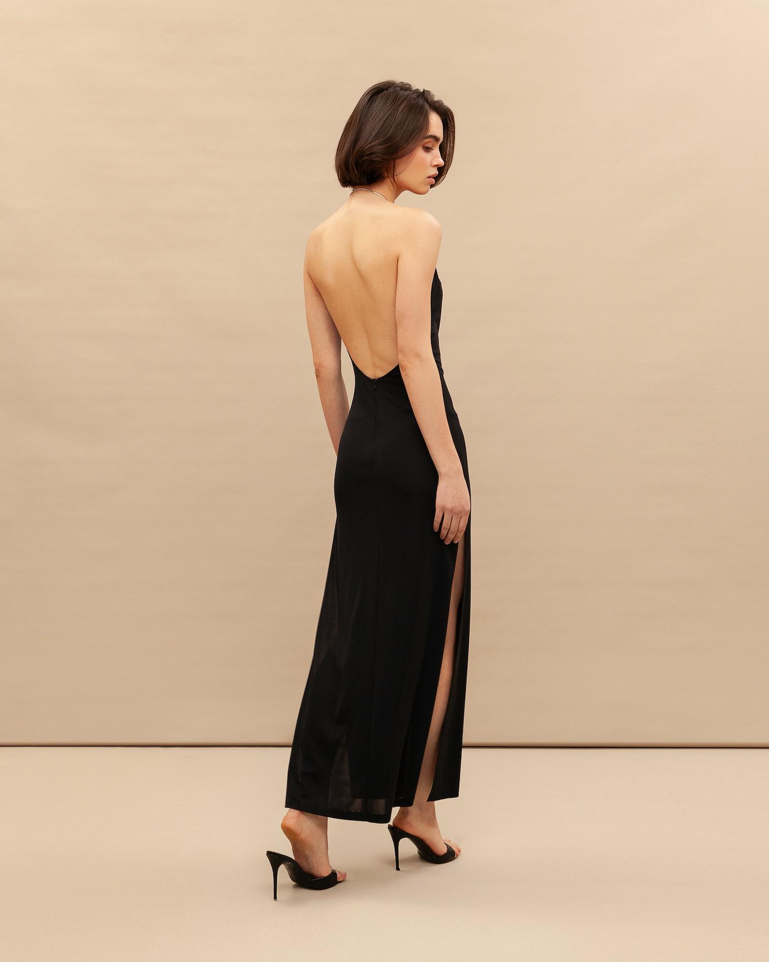 Jersey halter dress with metal hoop