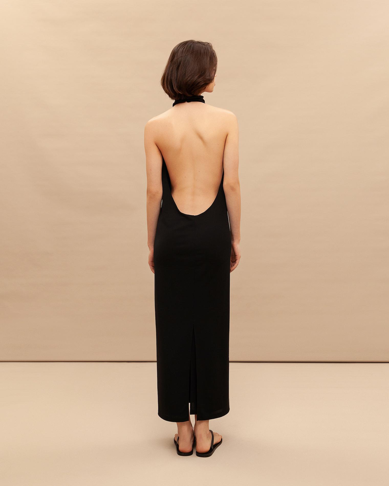 Open back halter dress