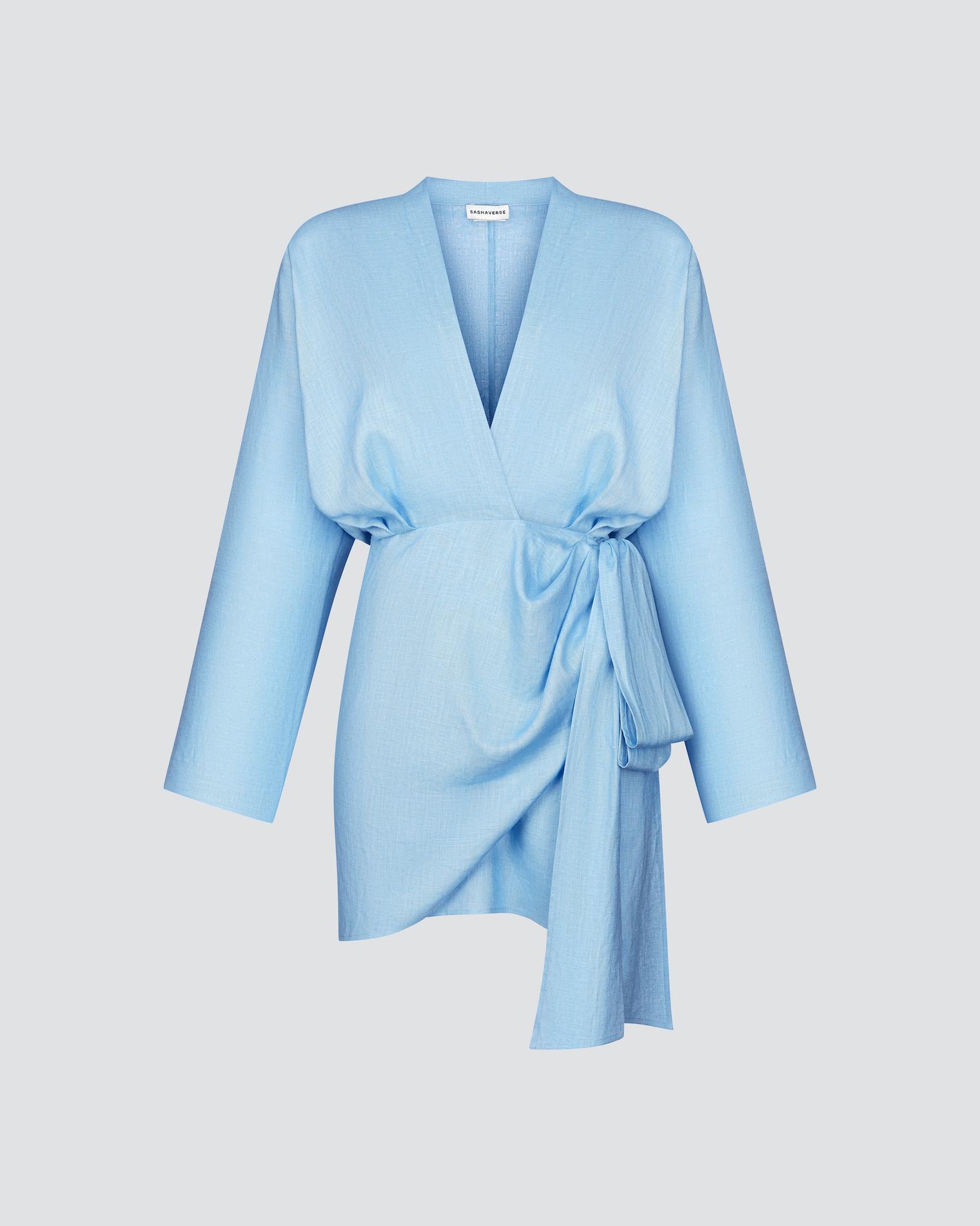 Linen wrap mini dress