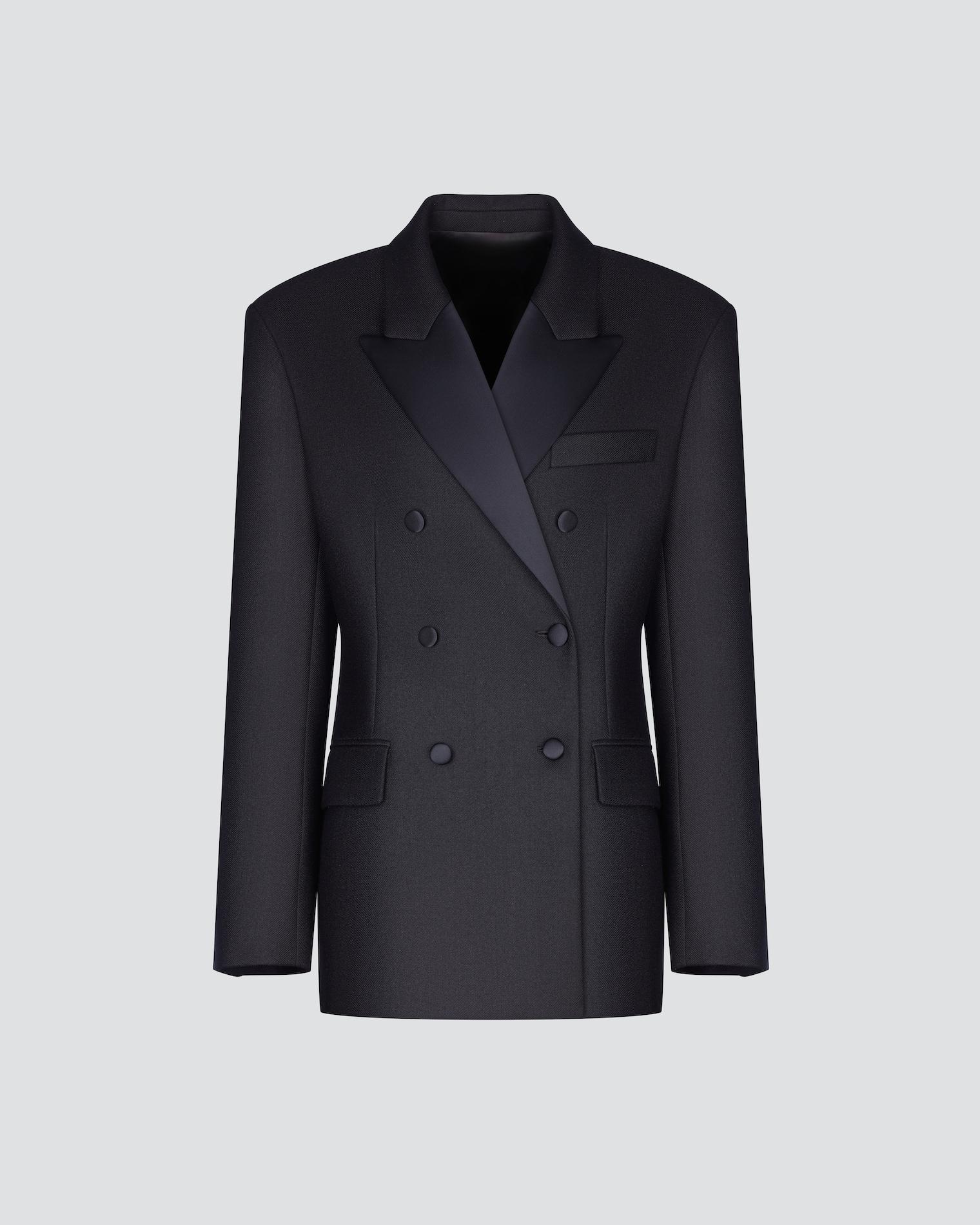 Double-breasted wool jacket with satin lapels