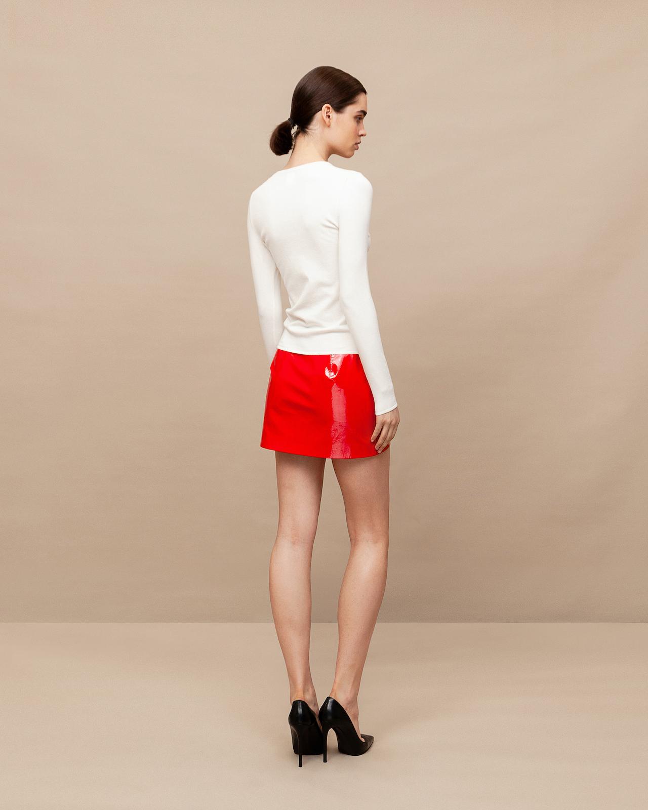 Patent leather mini skirt