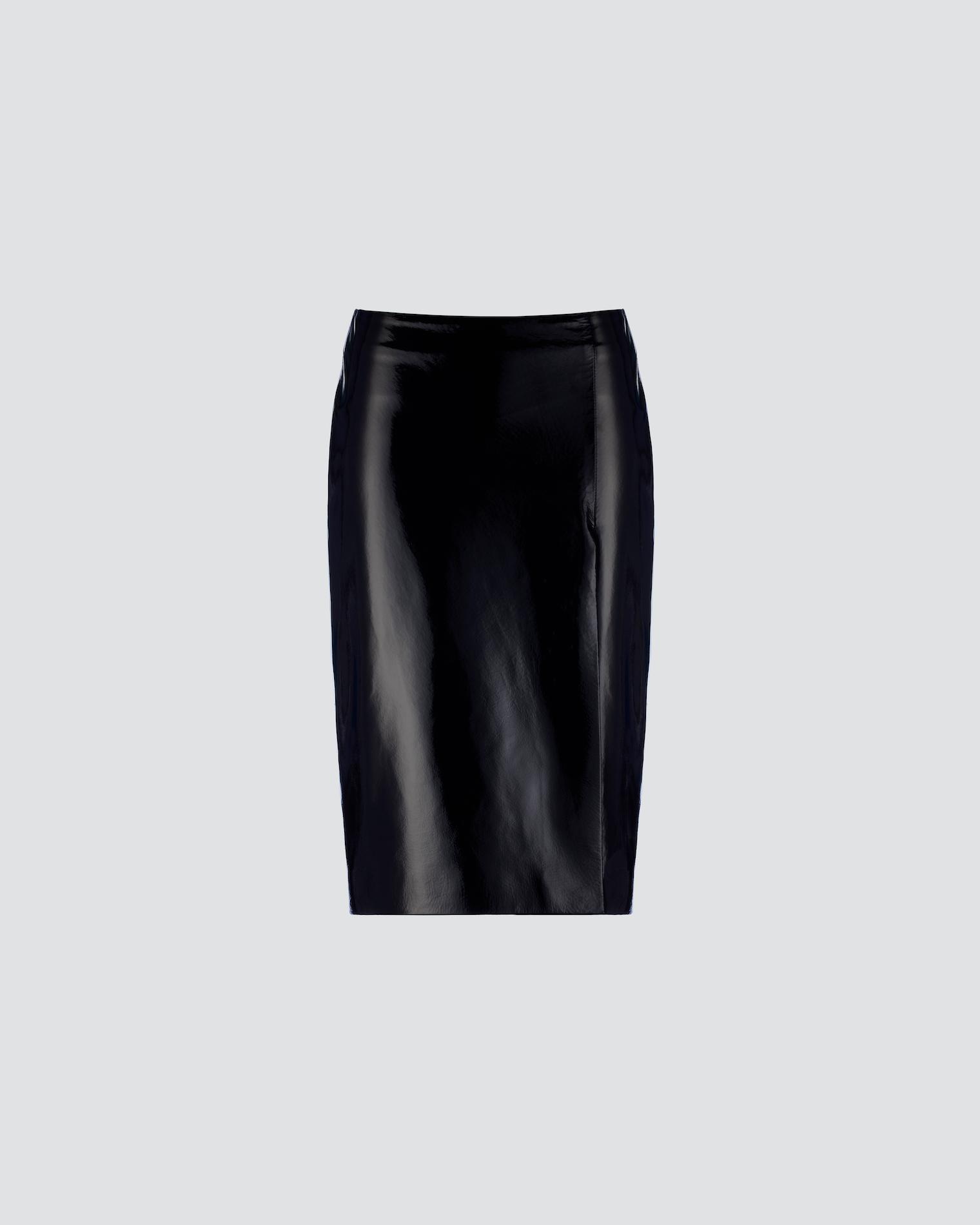 Patent midi leather skirt with slit