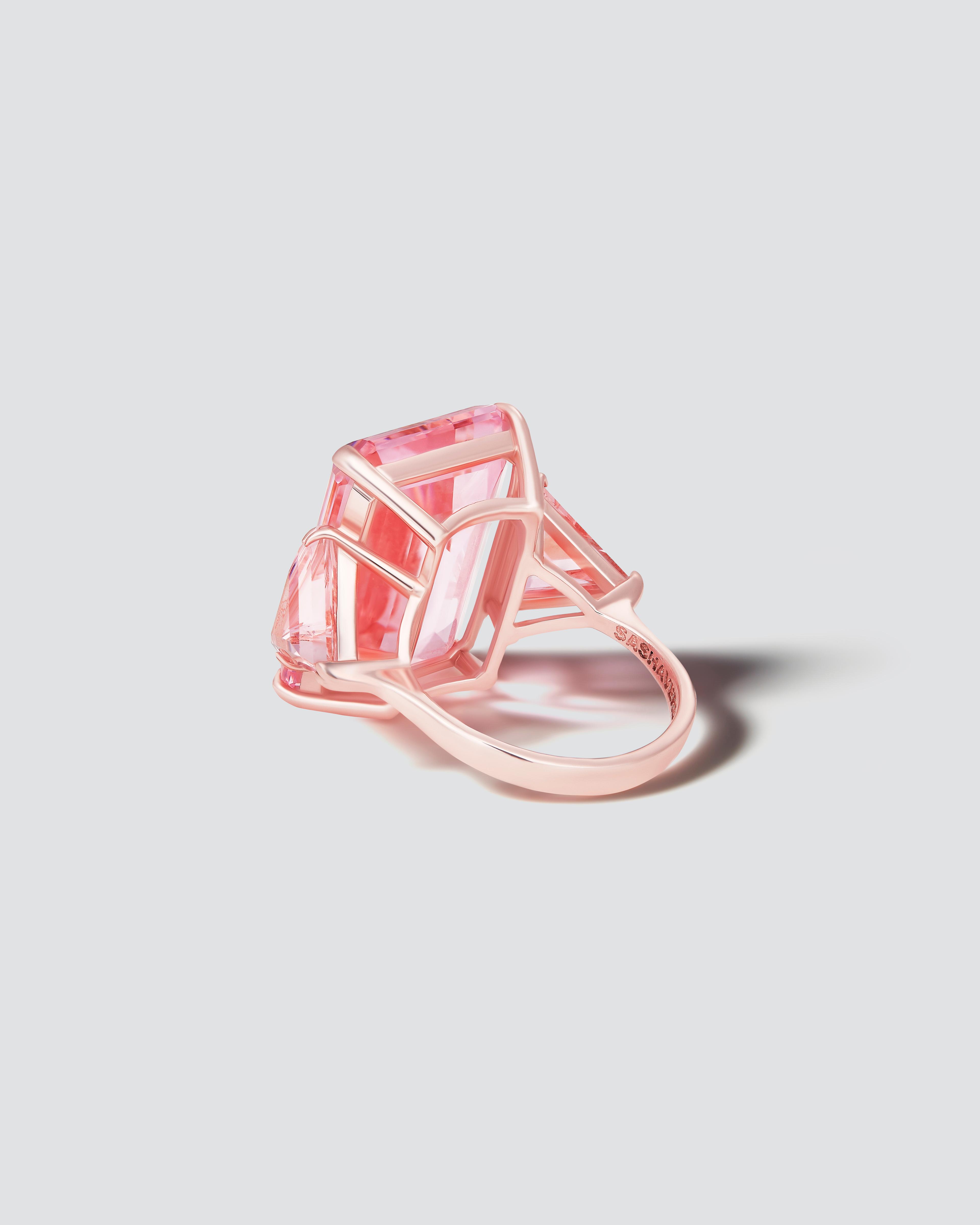 Pink emerald cut ring