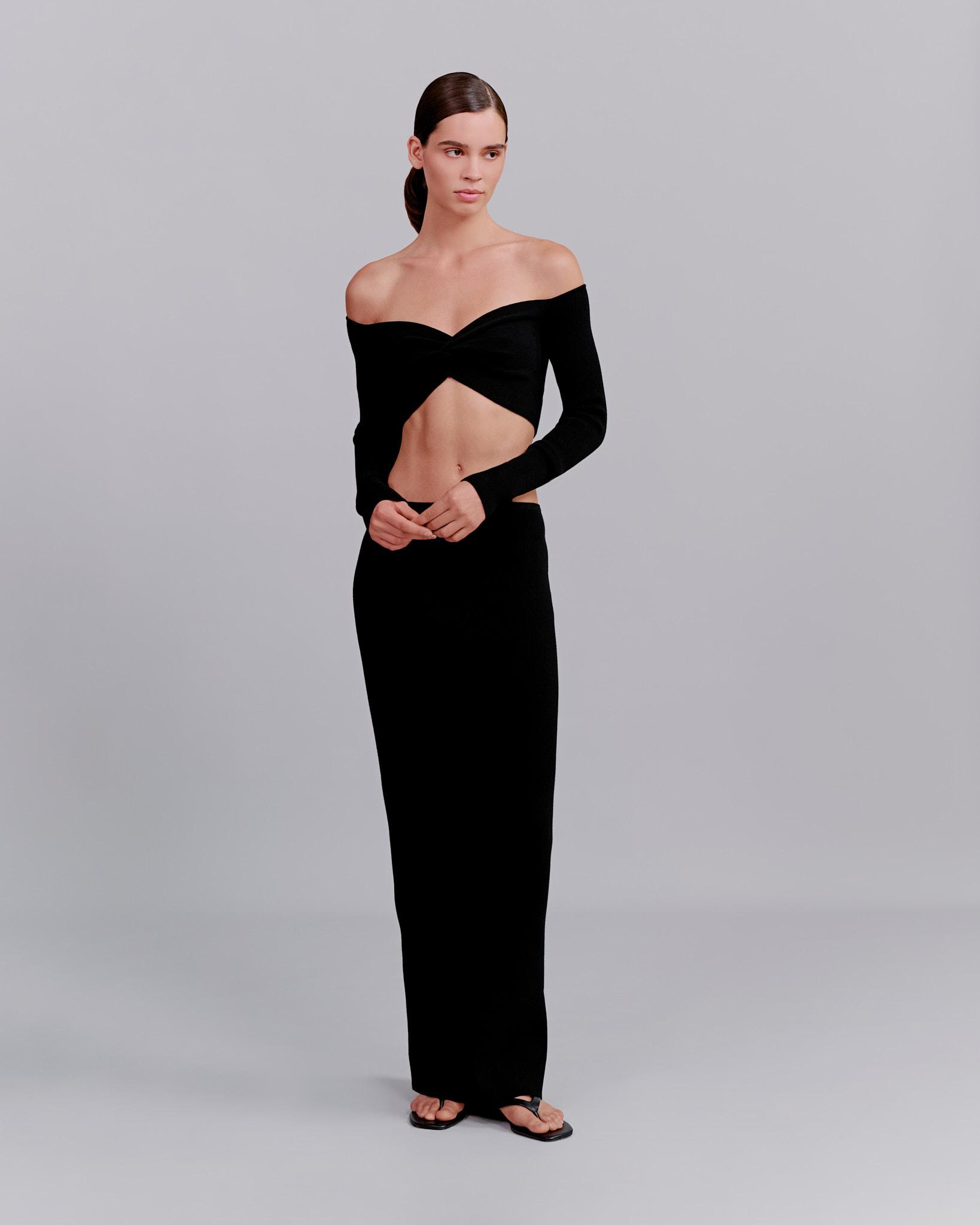 Crop top with off-the-shoulder neckline
