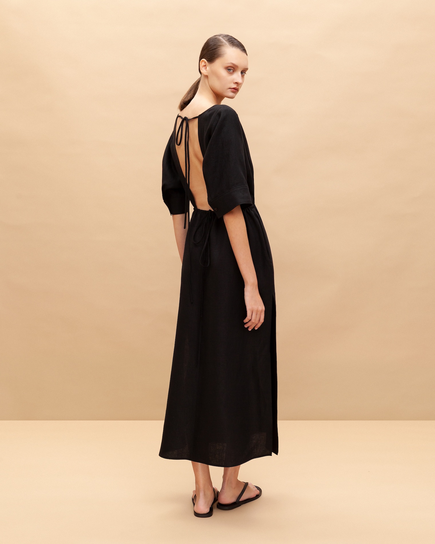Open back linen dress