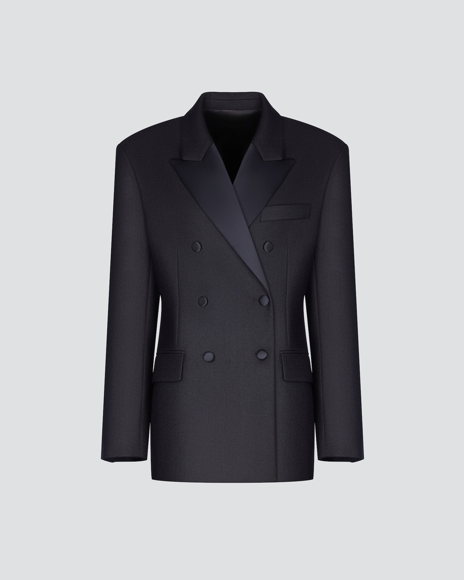 Double-breasted wool jacket with satin lapels