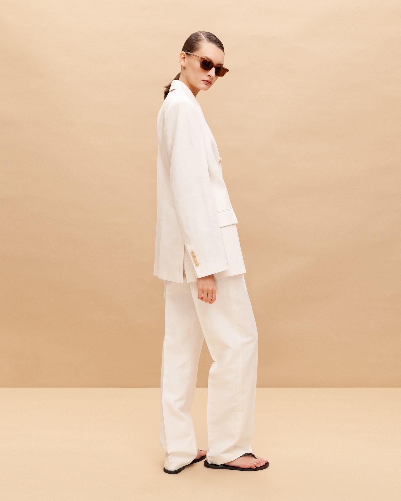 Linen-cotton double-breasted jacket