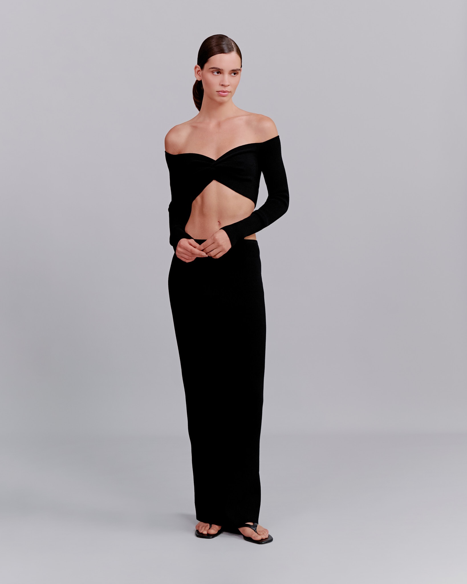 Crop top with off-the-shoulder neckline