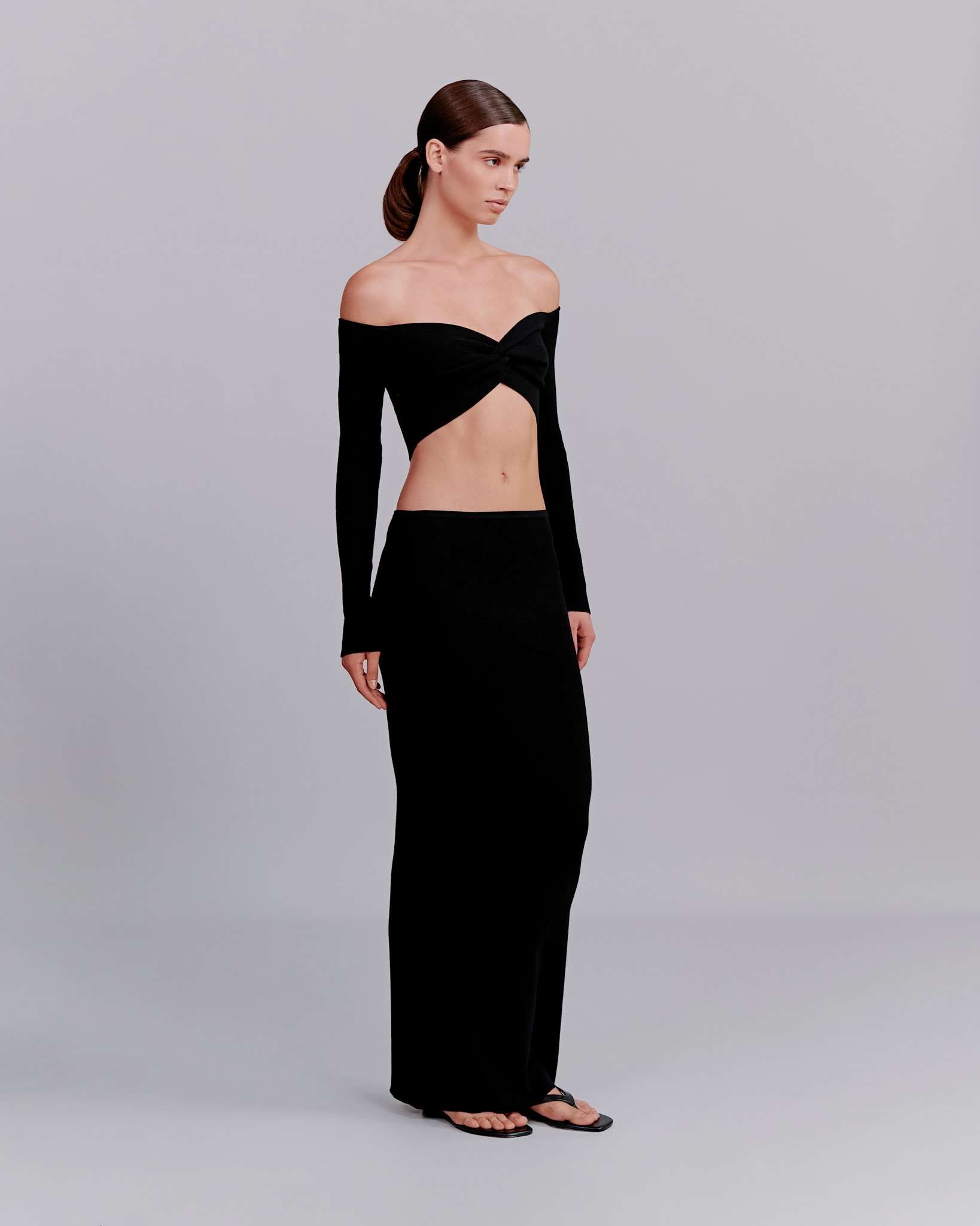 Crop top with off-the-shoulder neckline