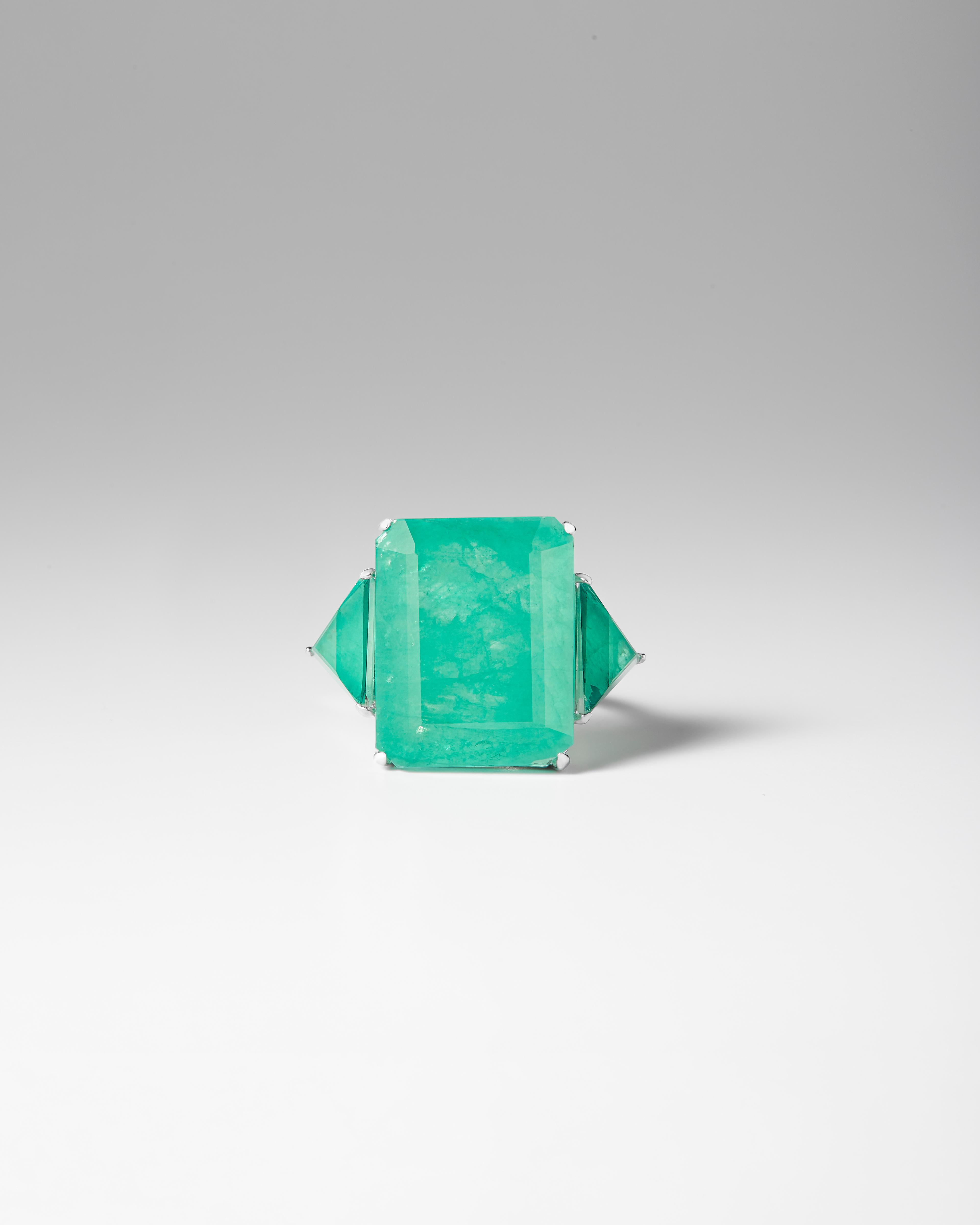Green emerald cut ring