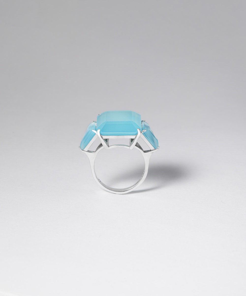 Blue emerald cut ring